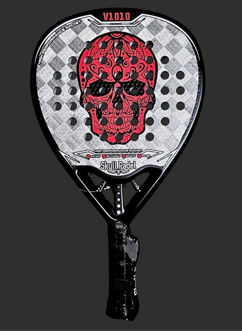 Skull Padel PADEL RACKET | V1010 RED BLACK 18K  CARBON with COVER | For Advanced Players - Image 1
